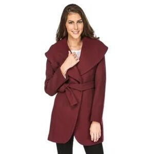 Tahari Wool maroon Blend Belted Wrap Coat M